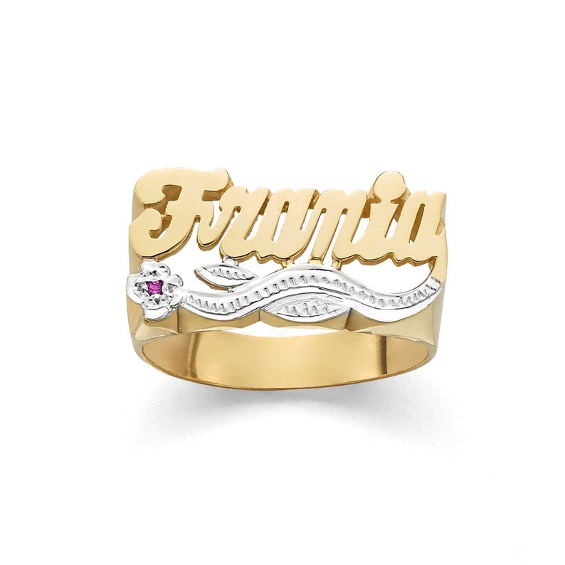 Two Tone Flower with Birthstone Personalized Custom Gold Plated Name Ring-silviax