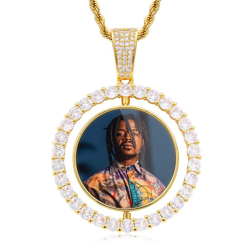 Rotating Double-Sided Round Pendant Gold Plated Personalized Photo Necklace-silviax