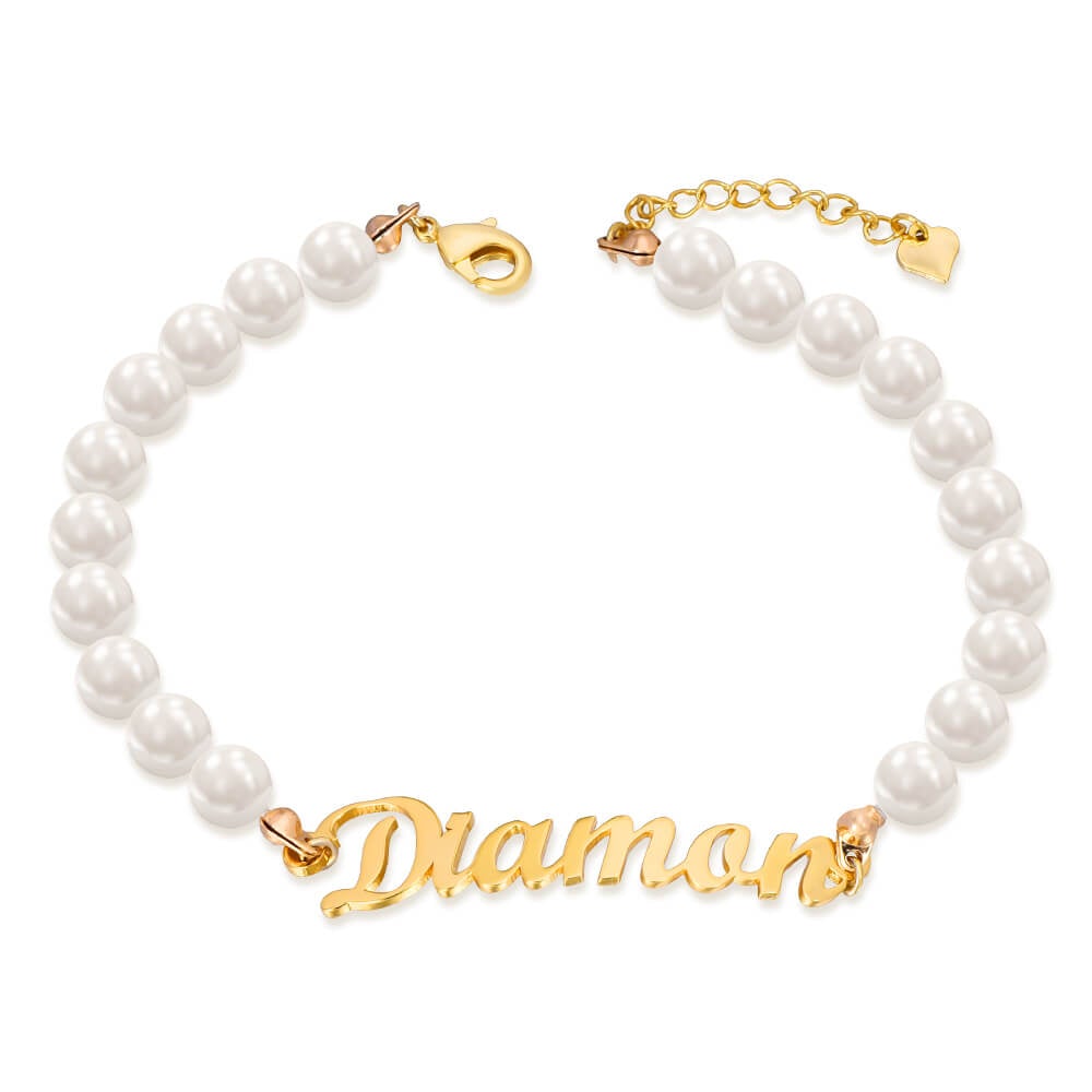 Pearl Chain Personalized Custom Gold Plated Name Bracelet-silviax
