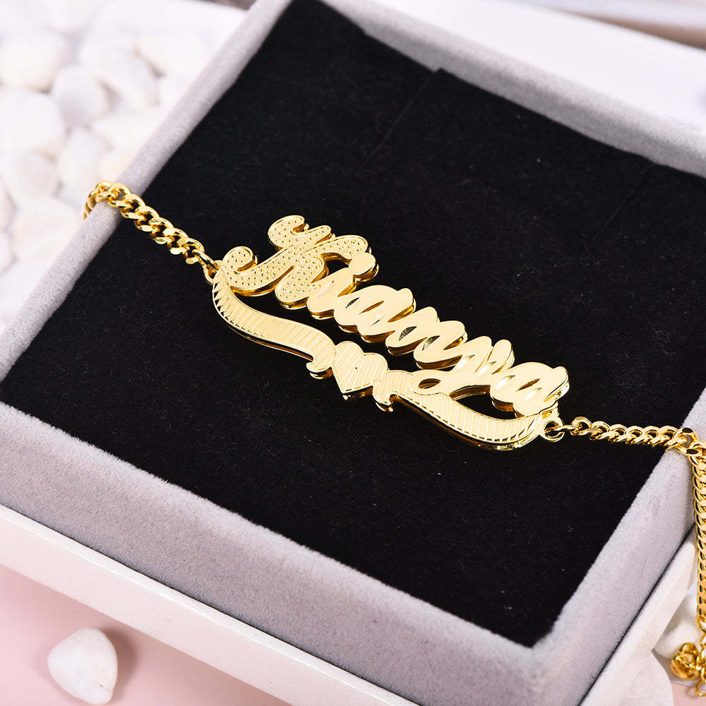 Double Layer With Heart Nameplate Personalized Custom Gold Plated Name Necklace and Bracelet Set-silviax