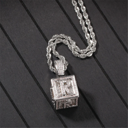 Hip Hop Box Letter Personalized Custom Cubic Zircon Initial Name Necklace-silviax