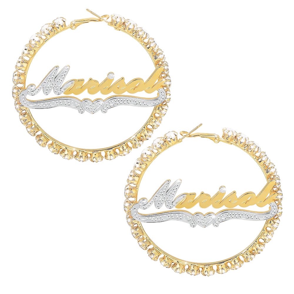 Two Tone Gold Plated Personalized Hoop Name Earrings-silviax