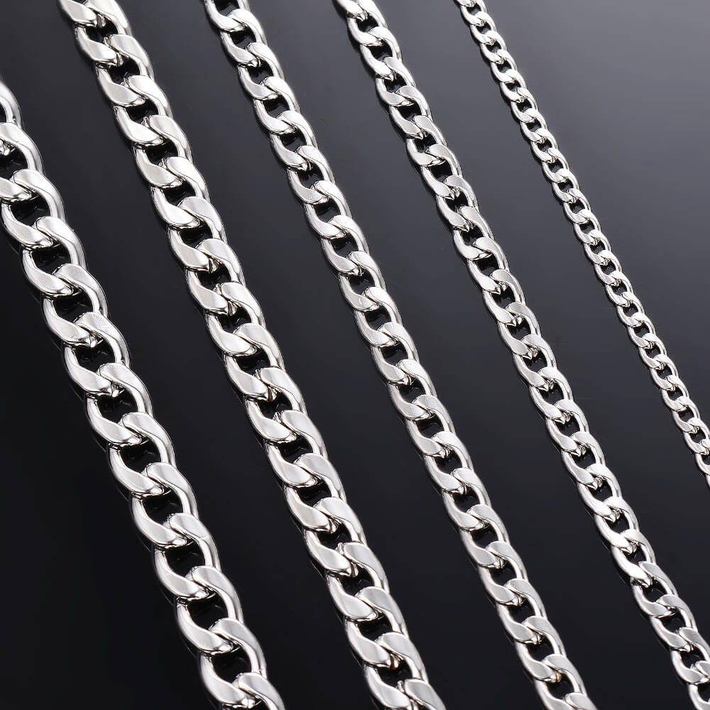 Cuban Link Chain 3mm-7mm White Gold Plated Necklace-silviax