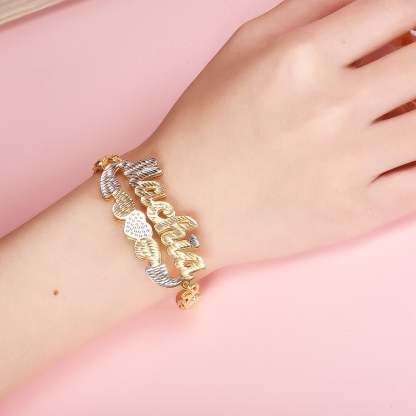 Double Layer Two Tone XOXO Chain with Heart Personalized Custom Gold Plated Name Bracelet-silviax