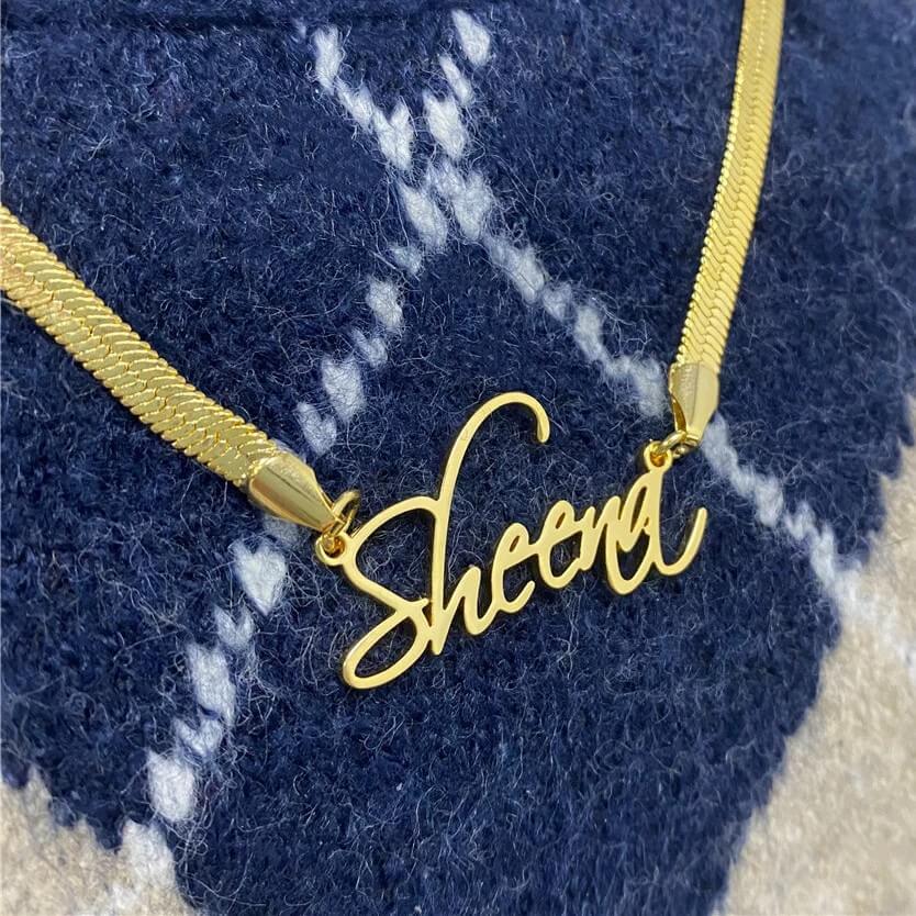 Flat Snake Chain Personalized Custom Gold Plated Name Necklace-silviax