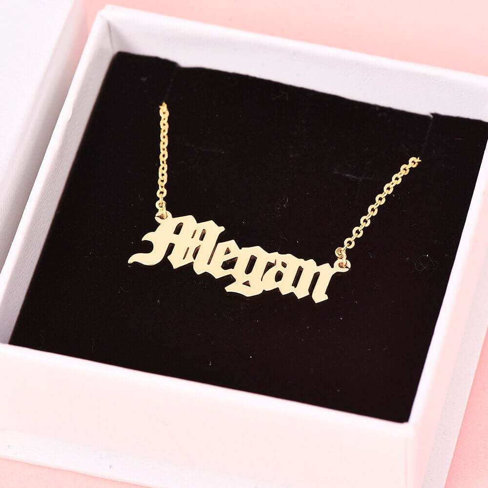 Old English Font Engraved Nameplate Pendant Personalized Custom Gold Plated Name Necklace Goth Style-silviax