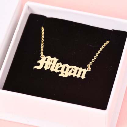 Old English Font Engraved Nameplate Pendant Personalized Custom Gold Plated Name Necklace Goth Style-silviax