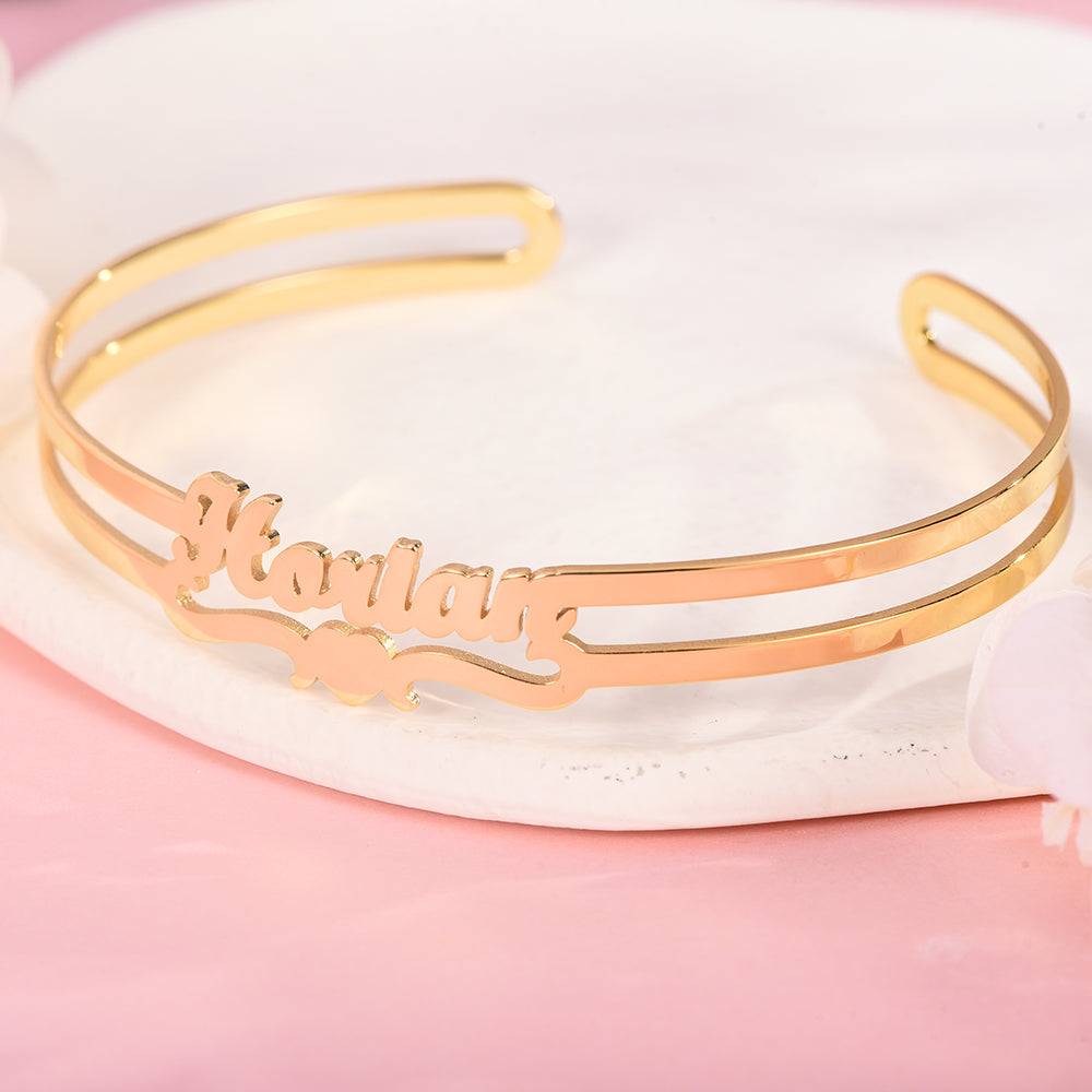 8mm Personalized Name Bracelet Gold Plated With Love Heart-silviax