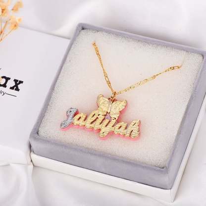 Double Plate Acrylic Two Tone Gold-plated Butterfly Personalized Custom Name Necklace-silviax