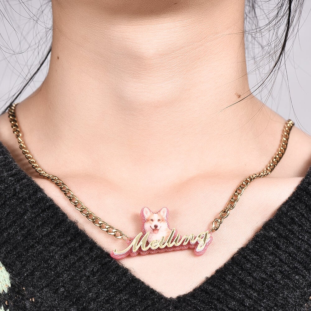 Photo Image Acrylic Personalized Custom Name Necklace  purple-silviax