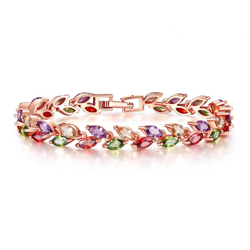 Colorful Crystal Willow Leaf Rose Gold Bracelet-silviax