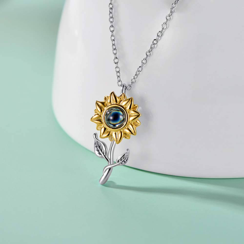 Sunflower Pendant 100 Languages "I Love You" Color Photo Projection Personalized Custom Photo Necklace-silviax