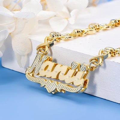 Teddy XOXO Chain Double Layer Heart Personalized Custom Gold Plated Name Necklace and Bracelet Set-silviax