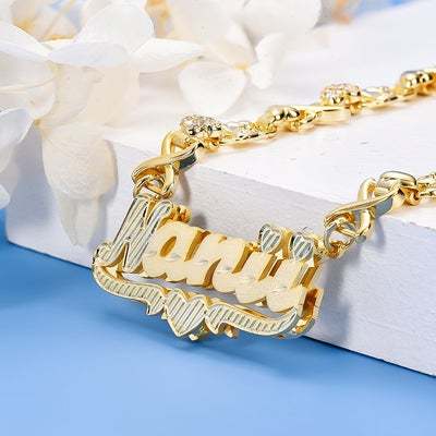 Teddy XOXO Chain Double Layer Heart Personalized Custom Gold Plated Name Necklace and Bracelet Set-silviax
