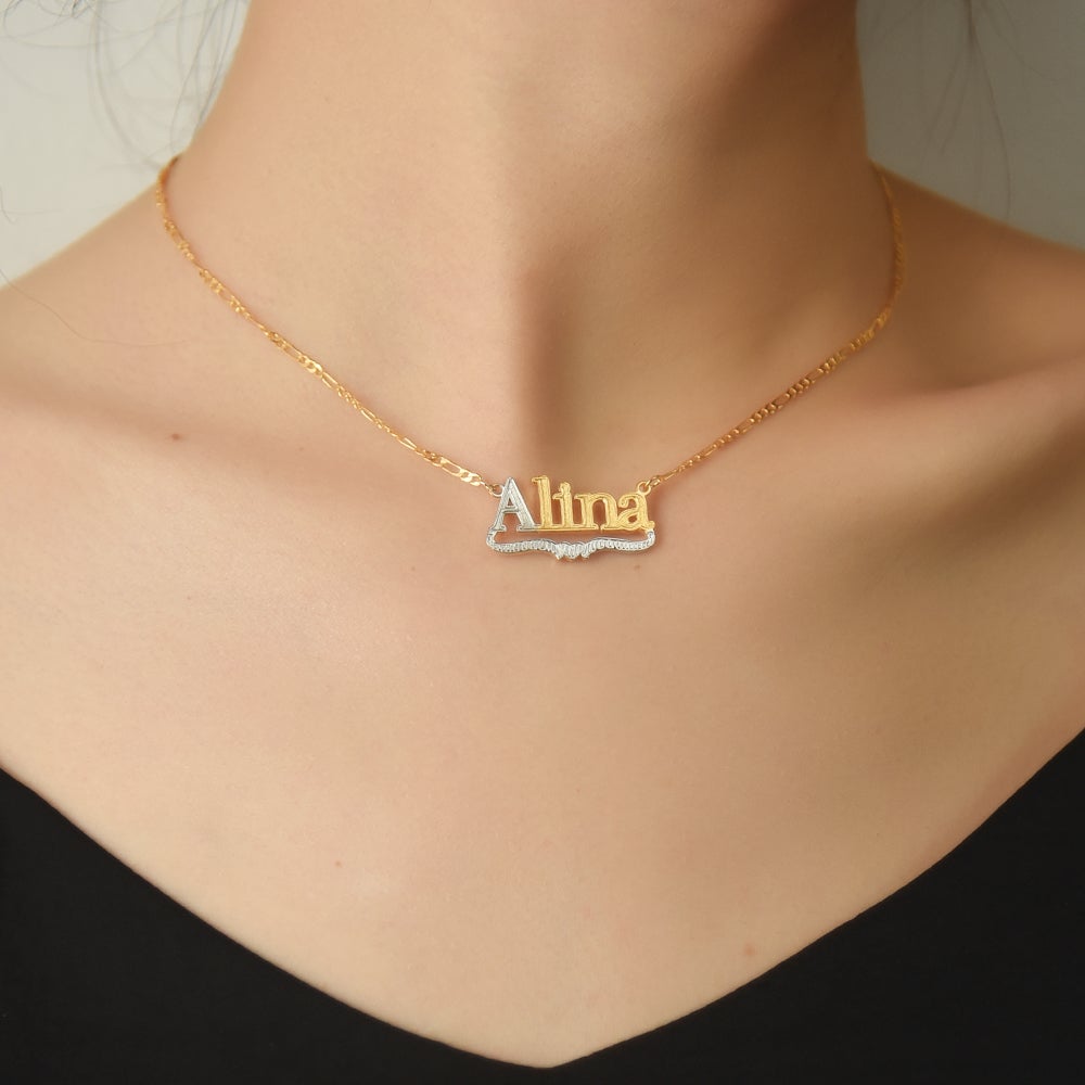 Gold Plated Personalized Two Tone with Heart Name Necklace-silviax