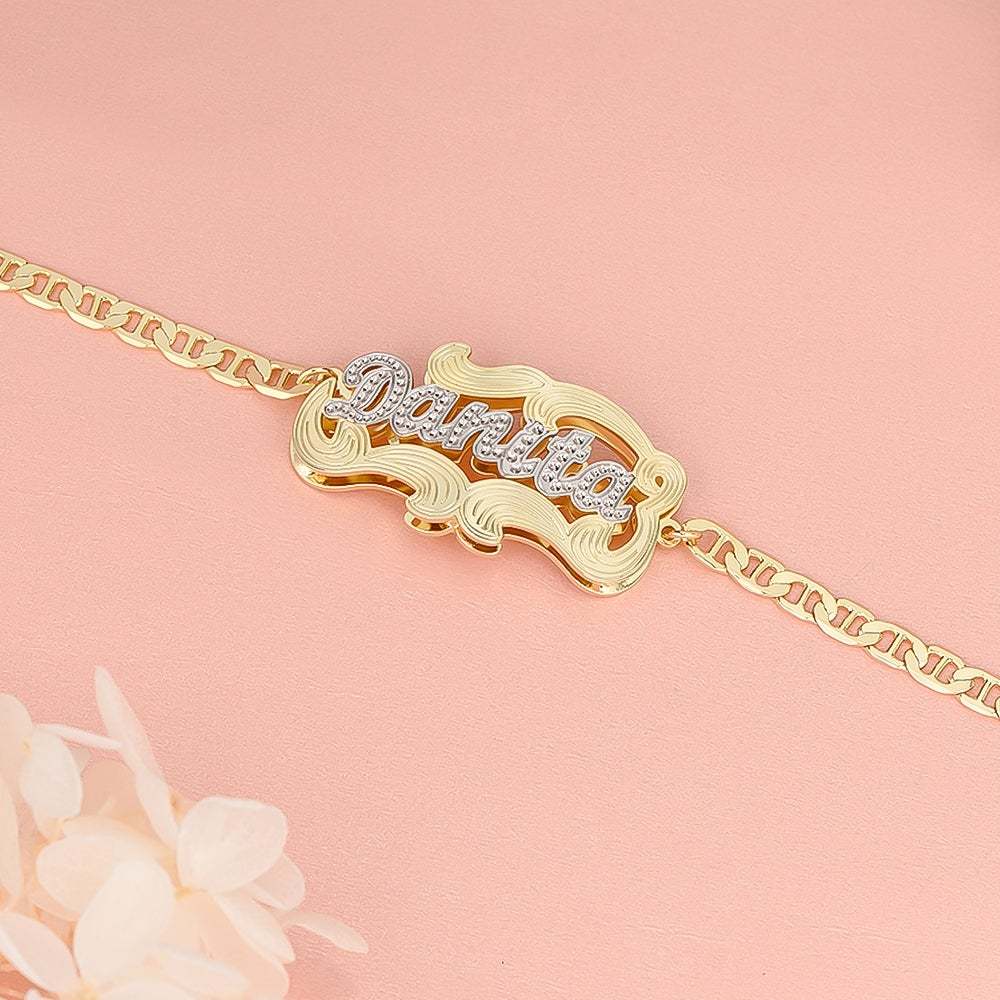 Two Tone Gold Plated Personalized Name Bracelet 3D Custom-silviax