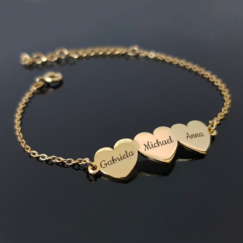 1 TO 4 Names Heart Shaped Personalized Custom Gold Plated Engraved Bracelet-silviax