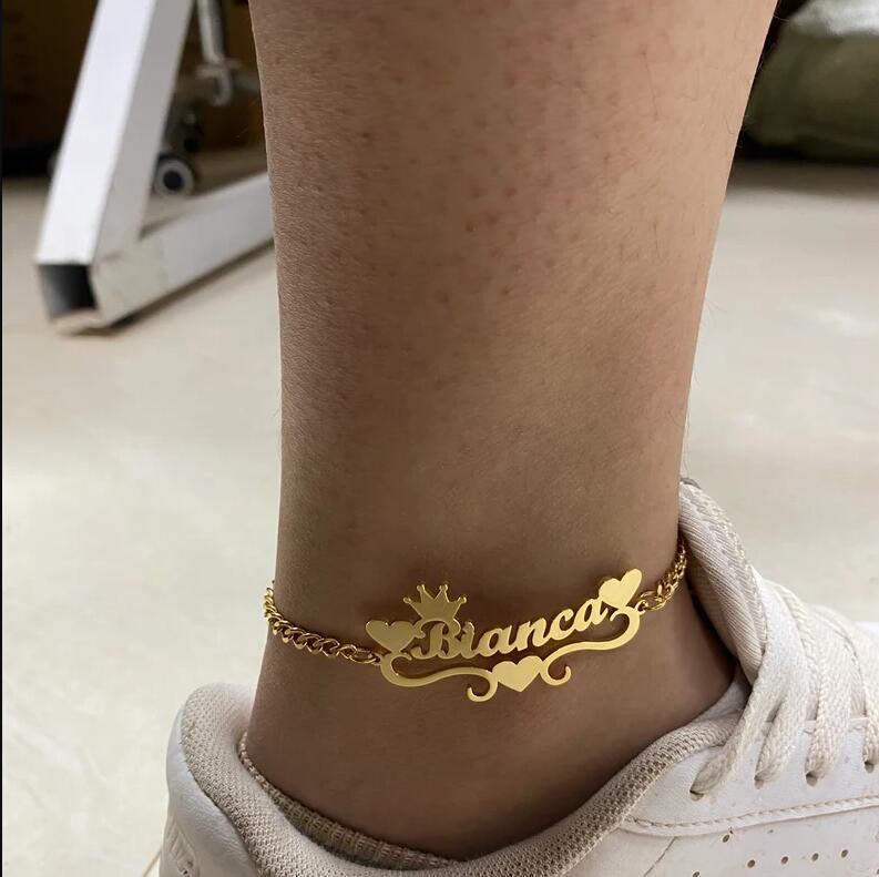 Personalized Crown And Three Loves Name Women Anklets-silviax