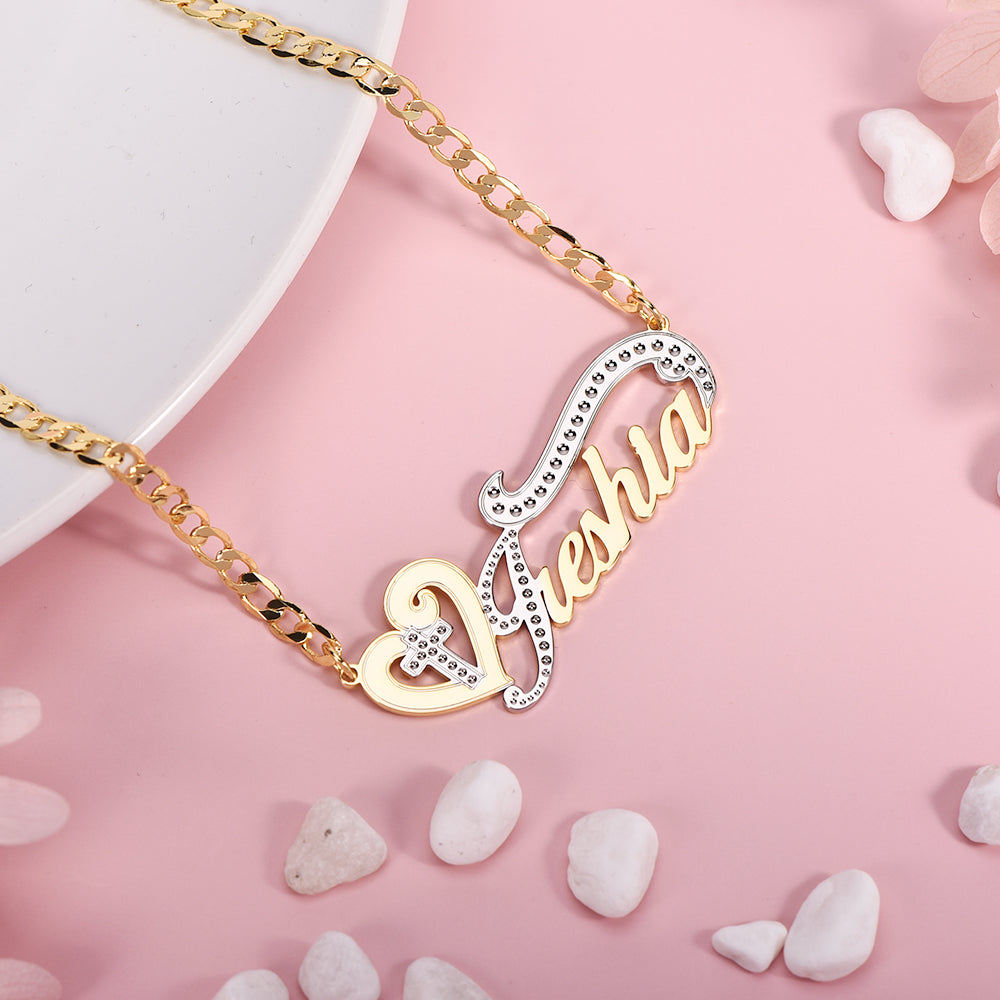 Heart with Cross Personalized Two Tone Name Necklace Nurse Gift-silviax