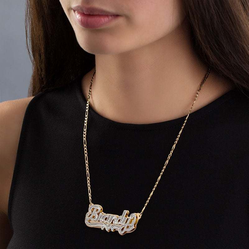 Double Plate Two Tone with Heart Personalized Custom Gold Plated Name Necklace-silviax