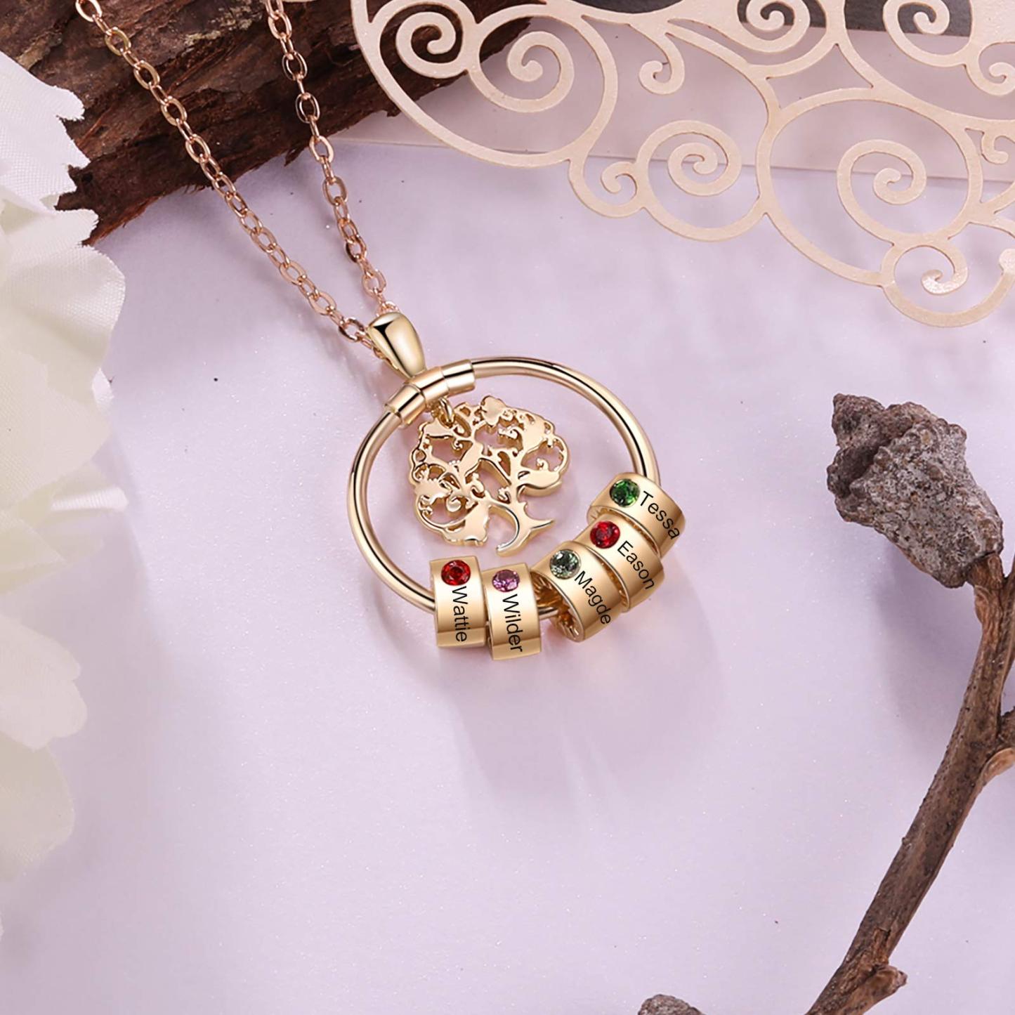 Tree of Life 1-5 Name Beads and Birthstones Personalized Custom Family Necklace Mother's Day Gift for Women Mom-silviax