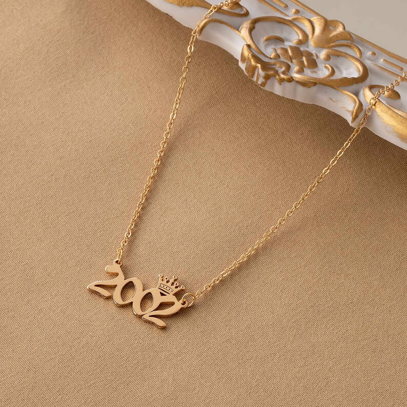 Years Number With Crown Personalized Custom Gold Plated Number Necklace-silviax