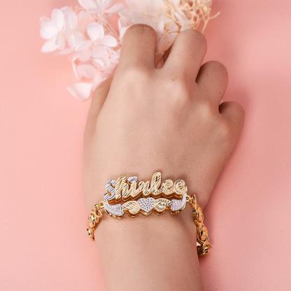 Double Layer Two Tone XOXO Chain with Heart Personalized Custom Gold Plated Name Bracelet-silviax