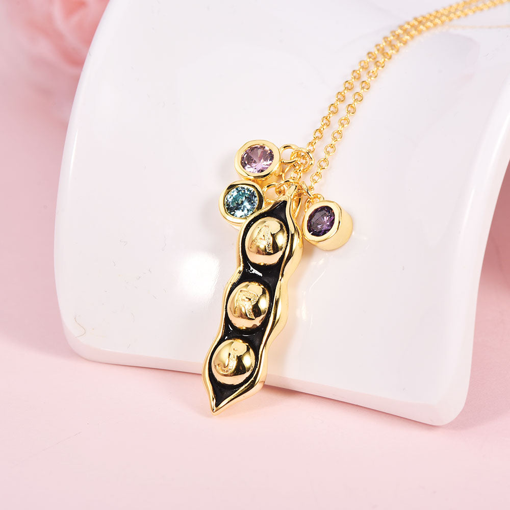 Pea Nameplate Pendant with Birthstone Personalized Custom Gold Plate Name Necklace-silviax