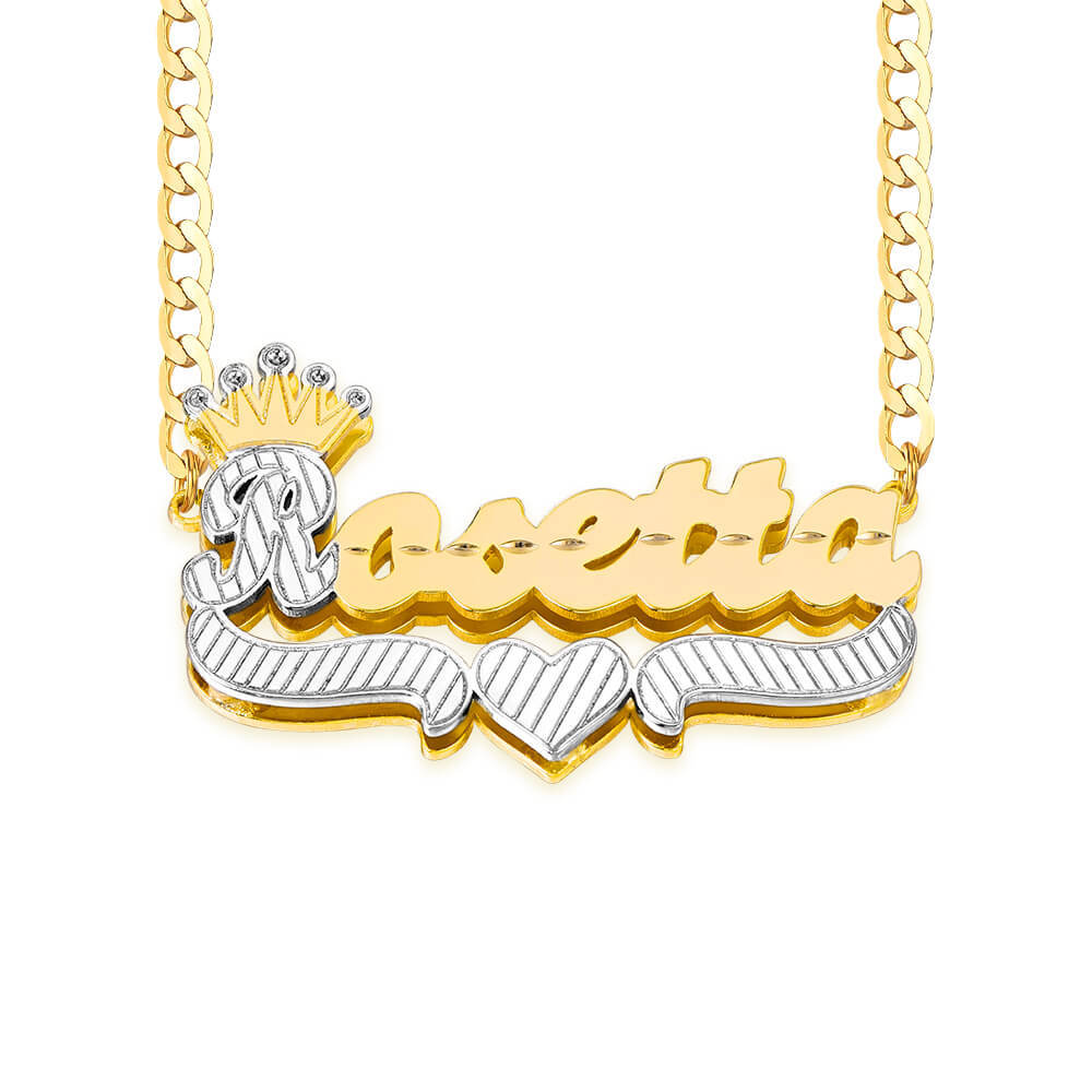Double Layer Two Tone Nameplate Crown Heart Personalized Custom Gold Plated Name Necklace-silviax