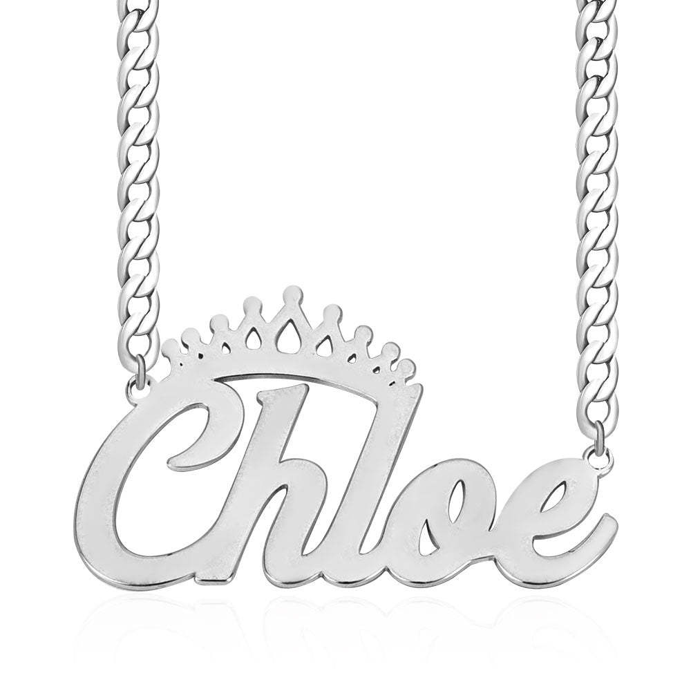 Crown Nameplate Personalized Custom White Gold Name Necklace-silviax