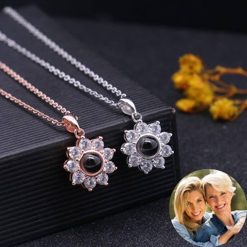 Personalized Flower Shaped Color Photo Projection Necklace-silviax