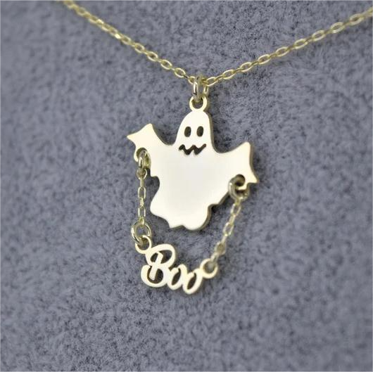 Halloween Cute Scary Boo Ghost Personalized Custom Name Necklace