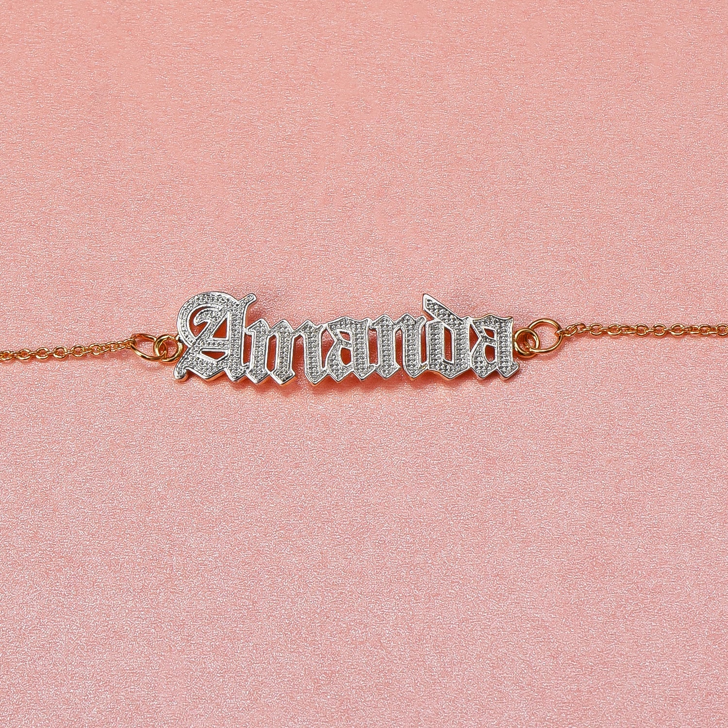 Two Tone Old English Font Gold Plated Personalized Custom Name Anklet-silviax