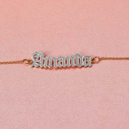 Two Tone Old English Font Gold Plated Personalized Custom Name Anklet-silviax