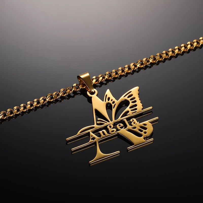 Butterfly Big First Letter Personalized Custom Gold Plated Name Necklace Choker Necklace-silviax