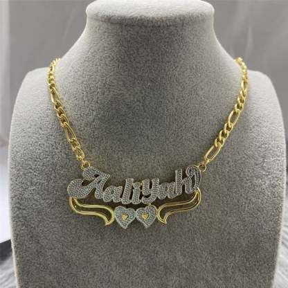 Double Layer Two Tone Two Hearts Personalized Custom Gold Plated Name Necklace-silviax