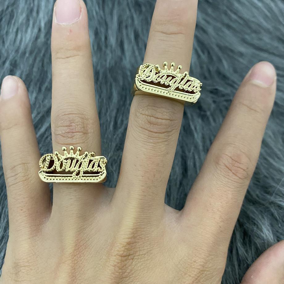 Two Tone with Crown Personalized Custom Gold Plated Name Ring-silviax