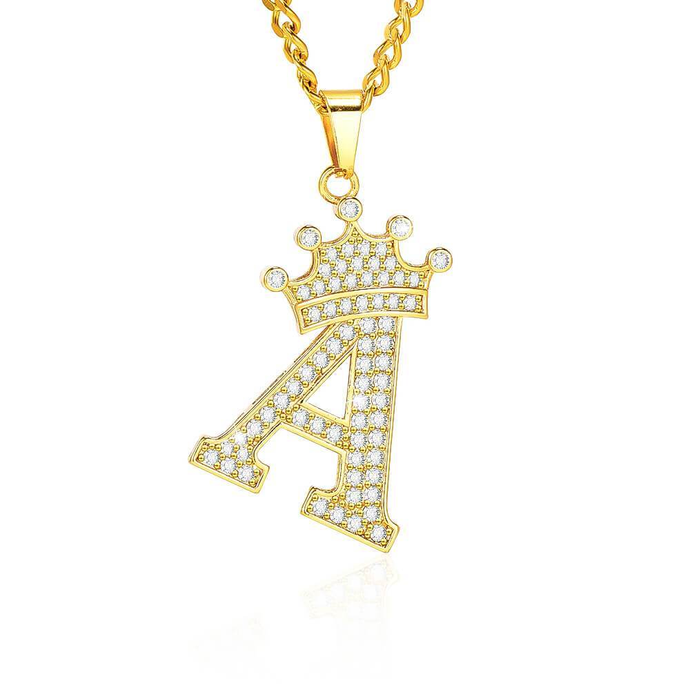 Crown Letter Pendant Personalized Custom Gold Plated Initial Necklace-silviax