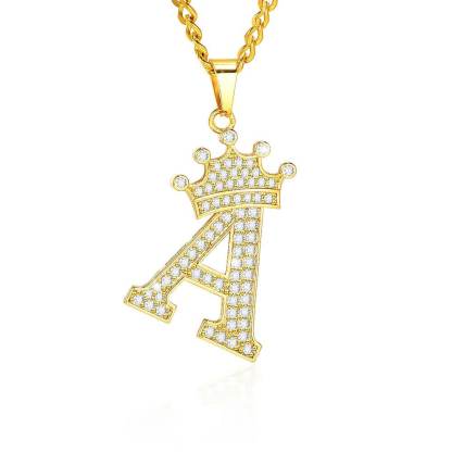 Crown Letter Pendant Personalized Custom Gold Plated Initial Necklace-silviax