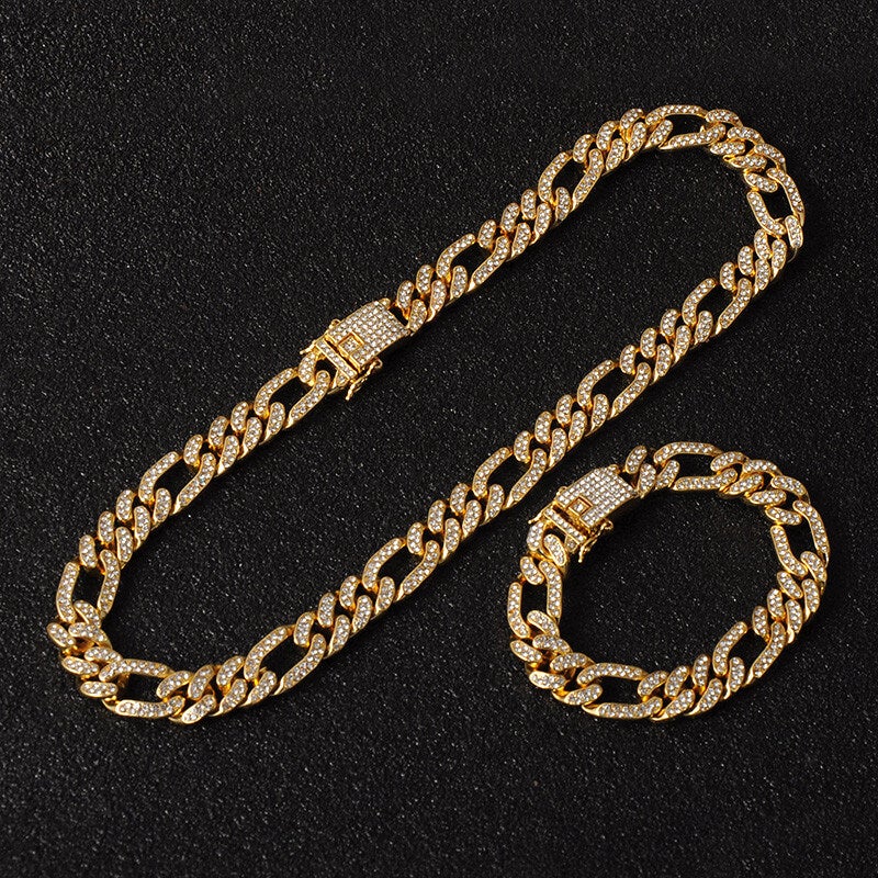 13mm Gold Plated Figaro Link Chain Necklace and Bracelet Set-silviax