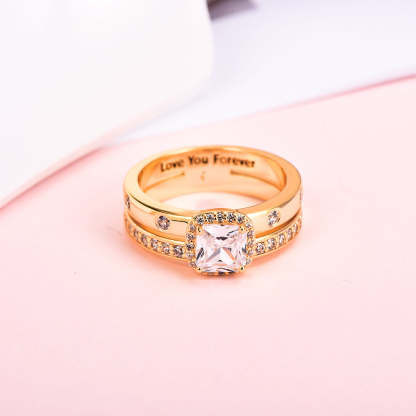 Personalized Engraved Princess Cut CZ Wedding Engagement Ring-silviax