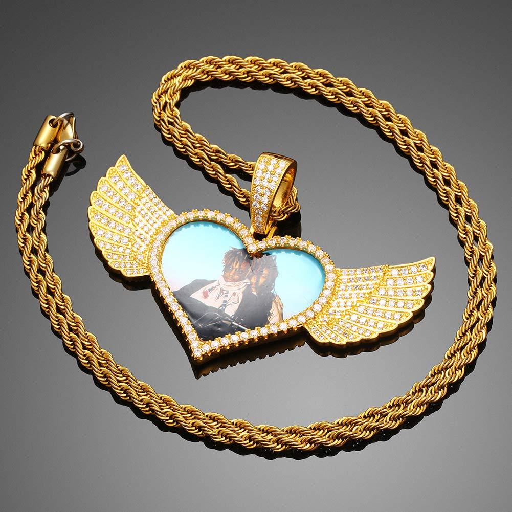 Angel Wings Heart Pendant Gold Plated Personalized Photo Necklace-silviax