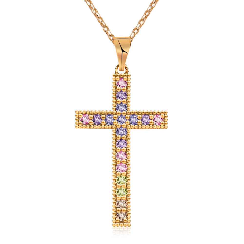 Colored Zircon Cross Pendant Necklace Gold Plated-silviax