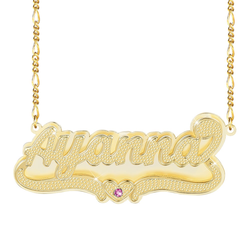 Gold Plated Personalized Double Layer Heart Name Necklace with Birthstone-silviax