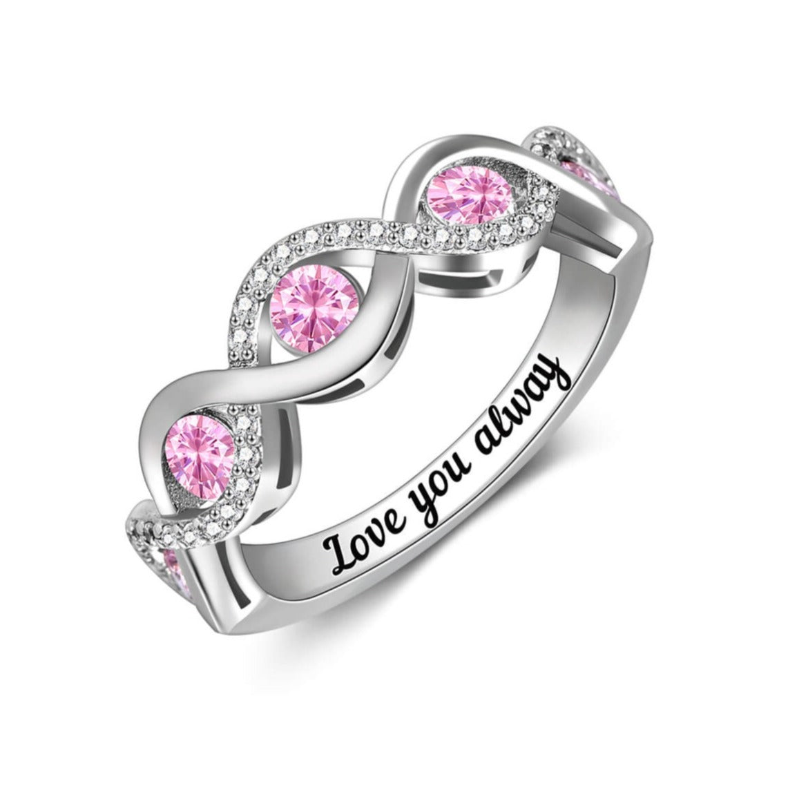 1- 5 Birthstones Twist Band Personalized Custom White Gold Engraved Ring-silviax