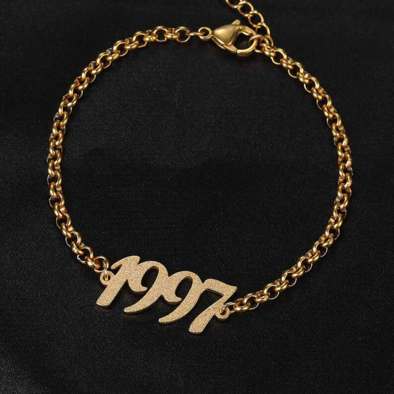 Year Date Personalized Custom Gold Plated Number Bracelet-silviax