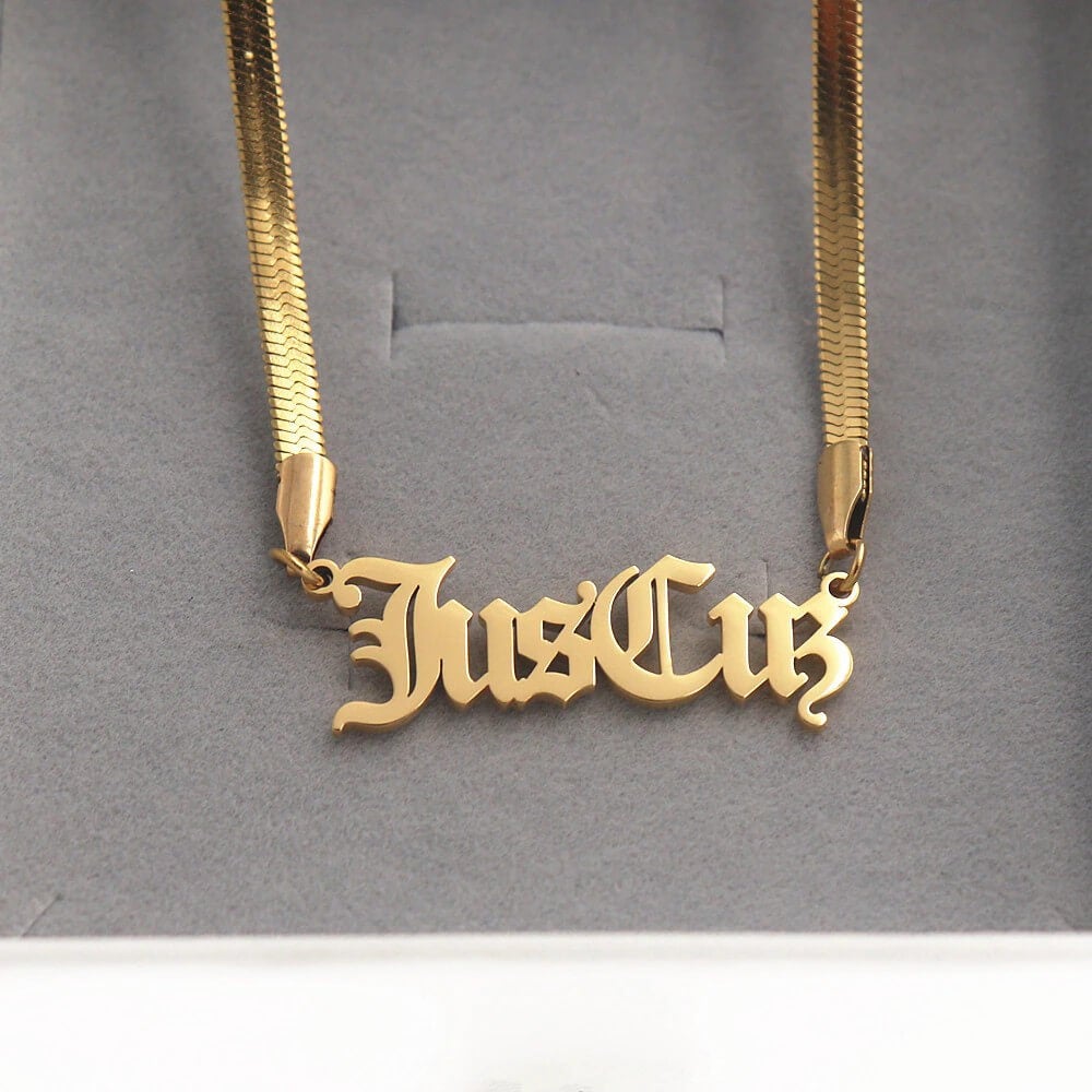 Old English Nameplate Pendant With Snake Chain Personalized Custom Gold Plated Name Necklace-silviax