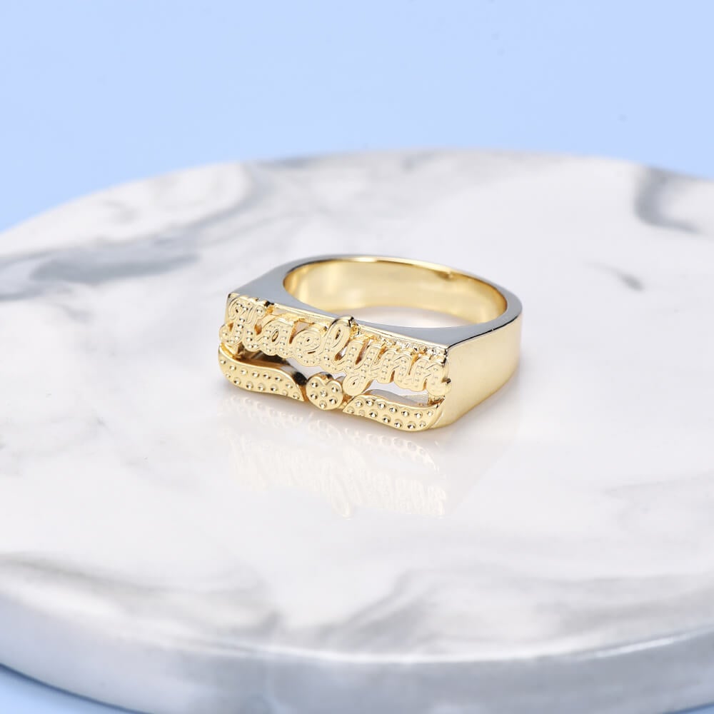 Gold Plated Custom Heart Carved Name Ring-silviax