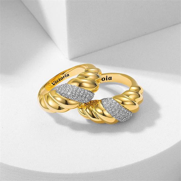 Personalized Engraved Croissant Braided Twisted Signet Chunky Dome Ring-silviax