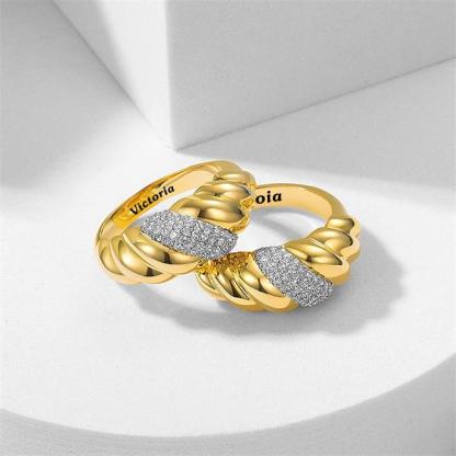 Personalized Engraved Croissant Braided Twisted Signet Chunky Dome Ring-silviax